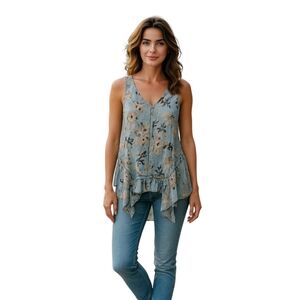 Maeve By Anthropologie Floral Sleeveless Asymmetrical Top